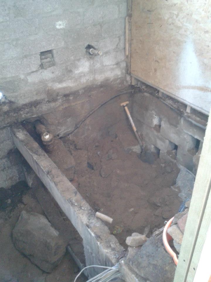 The foundations under the hallway, soon to be toilets